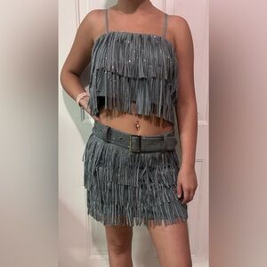 Nylon Apparel Blue 2 Piece Set Rhinestone Fringe‎ Western Party SizecSmall New